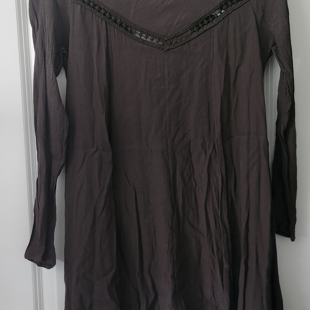 Elegant Brown Lace Trim Dress